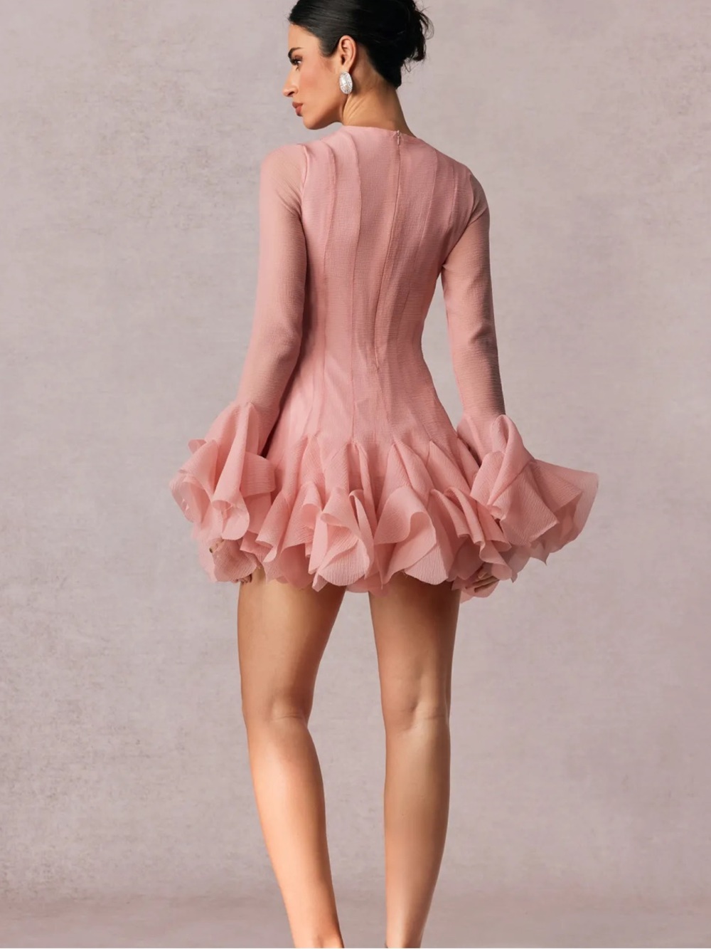 Scalloped Ruffle Mini Dress in Dusty Rose - Picture 3 of 9